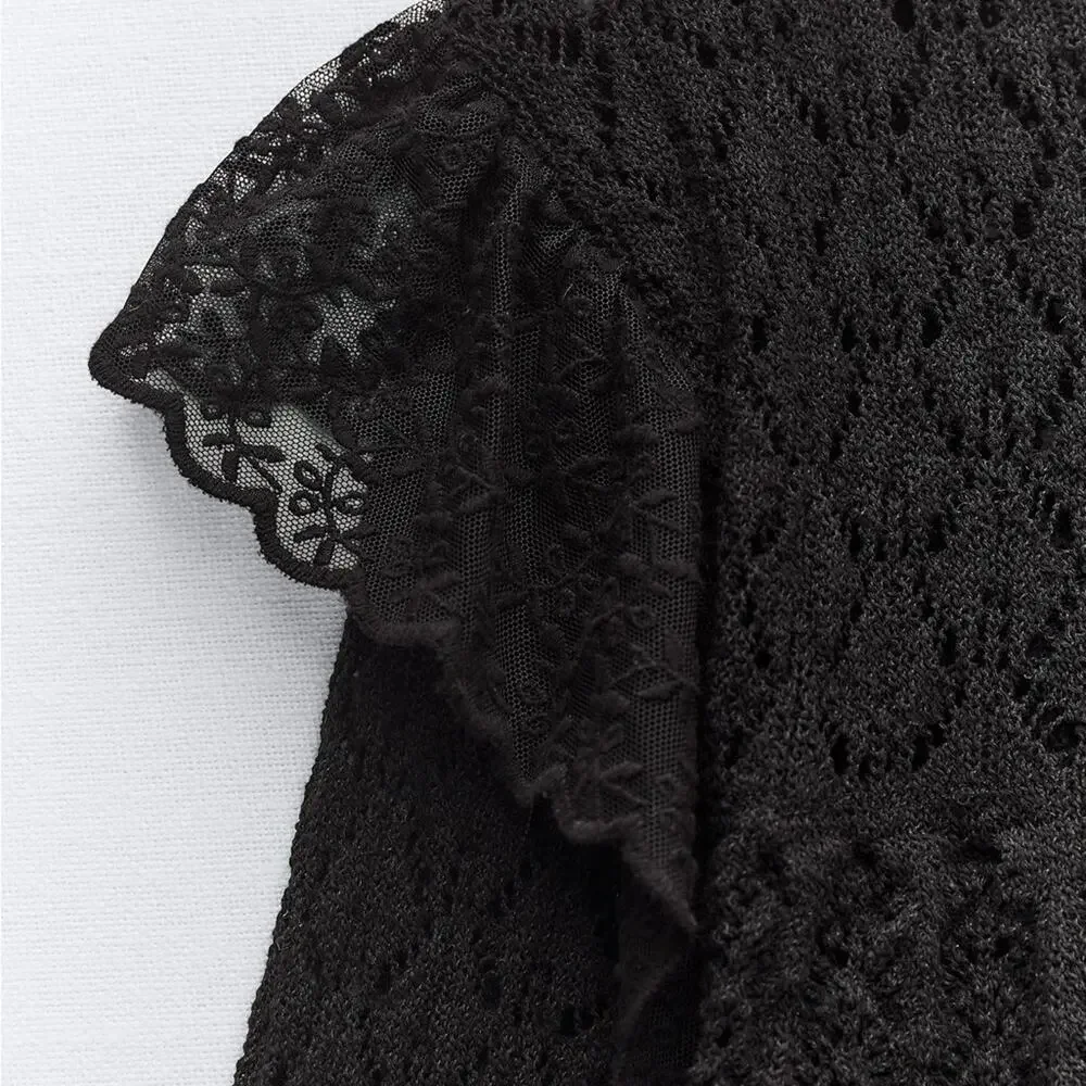 ZARA POINTELLE KNIT ROMANTIC TOP